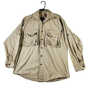 ALLAGASH Mens Long Sleeve Button Up Shirt Khaki Cotton Utility Outdoor Size L